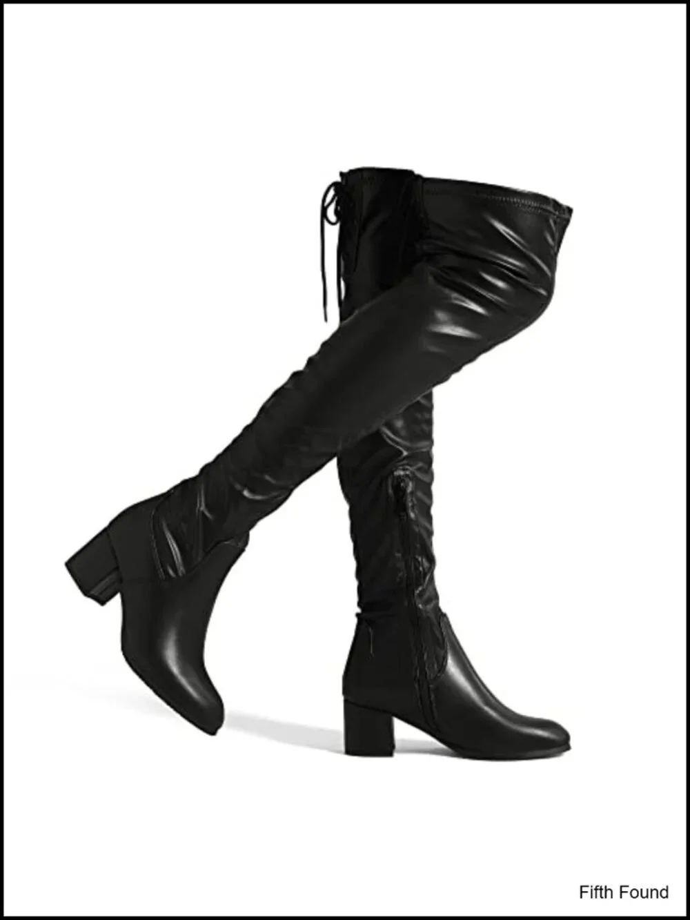 Over Knee Thigh High Boots Faux Leather Block Heel Round Toe Zip